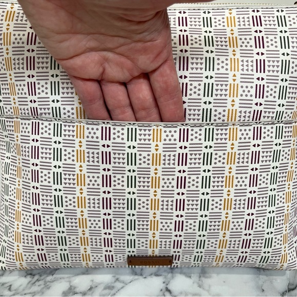 Fossil Fiona Large Crossbody Bag White Colorful Geometric Print - Picture 4 of 11